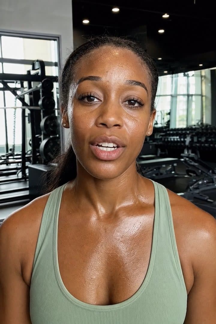 Fitness creator talking to the camera in the gym